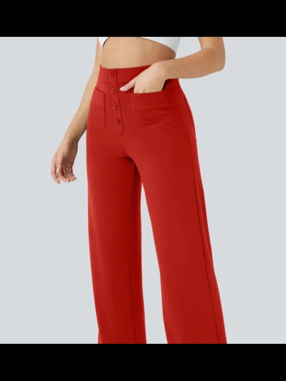 HALARA Red High-Rise Wide-Leg Button-Front Pants